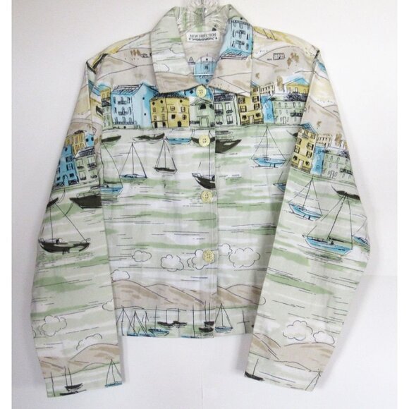 New Direction Women Jacket Scenic Short White/Gray Buttons Down Cotton Vintage - Picture 1 of 12